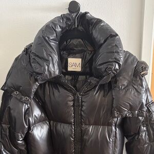SAM. Shiny Black Belted Puffer Coat